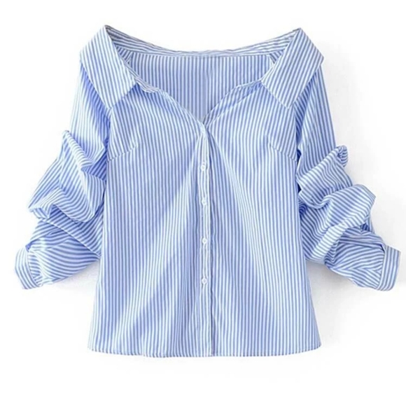 Striped Button Up Blouse - Picture 1 of 5